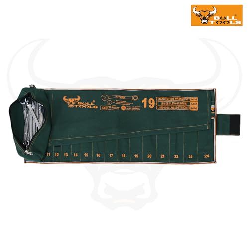 Image of Wrench Organizer Roll-Up Pouch, 19+1 Pockets, Metric, Recycled Canvas