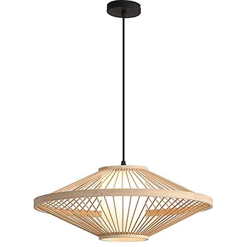 Candelabro de caña de tejido abierto, campana colgante, lámpara de techo colgante E27, colgante de estilo nórdico simple, bambú tejido a mano, creativo con pantalla altamente translúcida, restaurante,