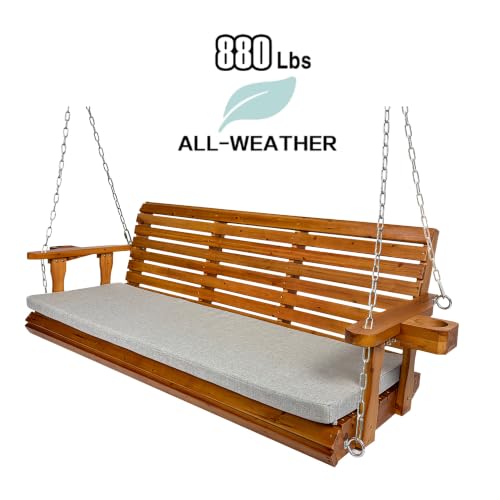Image of Fortune Candy Wooden Porch Swing 3-Seater, Cedar Tone, 5.5 FT Extra Large