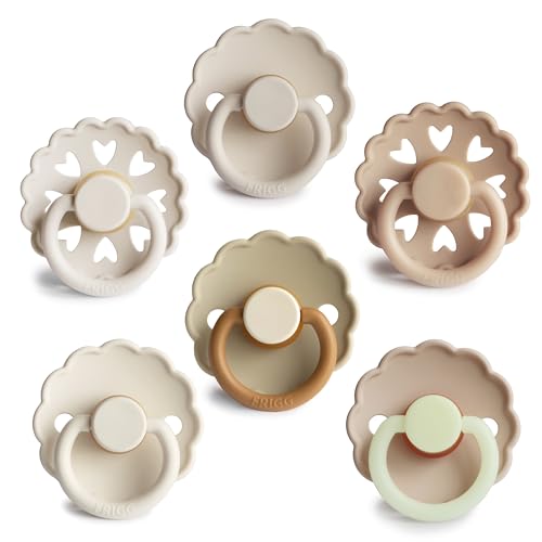Image of FRIGG Natural Rubber Baby Pacifier 6-Pack Cinnamon Charm | Made in Denmark | BPA-Free (6-18 Months)