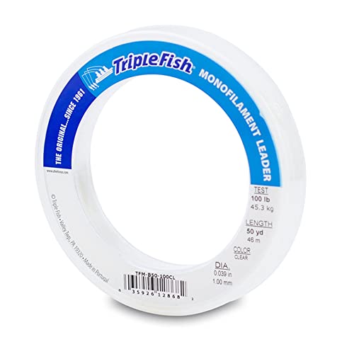 Triple Fish Monofilament Leader, 100 lb / 45.3 kg Test, .039 in / 1.00 mm Dia, Clear, 50 yd / 46 m