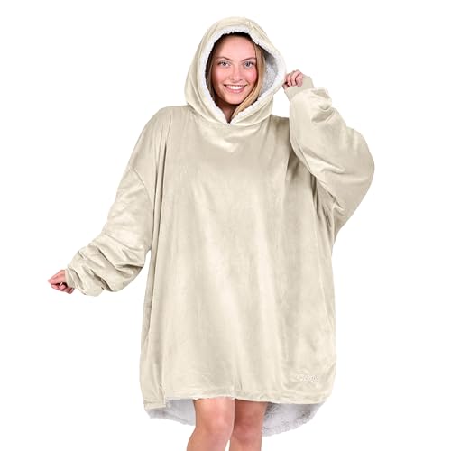 Bare Home Sherpa Fleece Wearable Blanket - Oversized Wearable Blanket Hoodie - Adult Size - Warm & Cozy - Soft Blanket - Comfortable Blanket Sweatshirt with Two Zipper Pockets (Adult, Oyster)