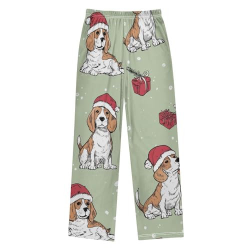 ZZXXB Beagle with Xmas Hat Boys Long Pants Soft Trousers Elastic Waist Kids Lounge Bottoms with Pockets S-XL2