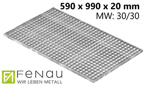 Fenau - 590 x 990 x 20 mm - Gitterrost, MW: 30/30 mm, verzinkt, Rost für Zarge: 600 x 1000 x 23 mm, Bau-Normrost für Lichtschacht