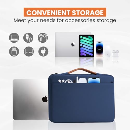 Image of Dyazo 14-14.1 Inch Laptop Sleeve with Handle & Front Accessories Pocket | Soft Inner Lining | Water Resistant Protective Laptop Carry Case Compatible with MacBook, Dell, HP, Lenovo, Acer & More (Blue)
