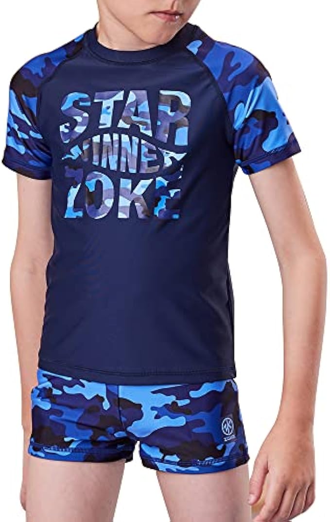 karrack Boys Two Piece Rash Guard Swimsuit Kid Water Sport Short Swimsuit UPF 50+ Sun Protection Bathing Suits