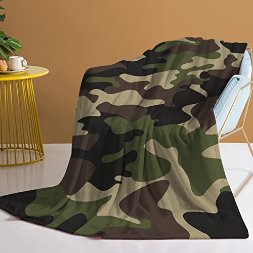 Sleepwish Camouflage Fleece Army Green Throw Blanket For Couch, Soft Cozy Military Blankets & Throws For Adults, Camo Fuzzy Blanket Couch Sofa Bed Office 50"X60" #TOP2