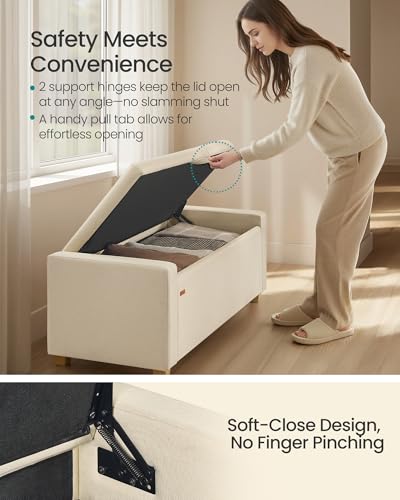 SONGMICS Storage Ottoman, Storage Chest Bench with Legs, End of Bed Bench with Safety Hinges, Pull Tab, for Living Room, Bedroom, 19.7 x 47.6 x 16.5 Inches, Linen-Look Fabric, Summer Sand ULOM511LF01 | Foot Rest with Legs, 19.7 x 47.6 x 16.5 Inches, End of Bed Bench with Safety Hinges, Summer Sand, for Room, ULOM511LF01 - Image 4