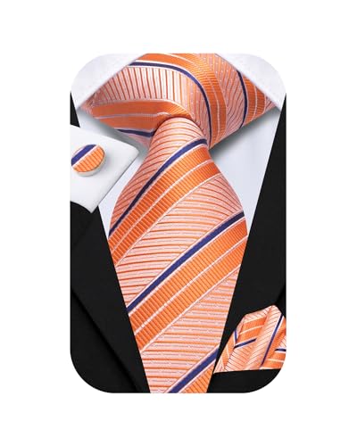 Image of Hi-Tie Mens 70inches Tie Set Extra Long Necktie for Men Cufflinks Handkerchief Big Tall Men Business Wedding