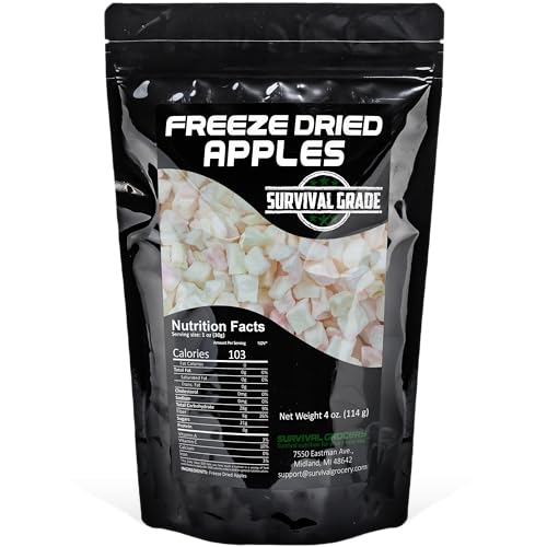Survival Grocery® Freeze Dried Apples - Non-GMO, Gluten-Free, Unsweetened Diced Apple Pieces - Natural Freeze Dried Fruit For Oatmeal, Granola, Smoothies, Baking Or On-the-go Snacking (4 oz./1 Bag)
