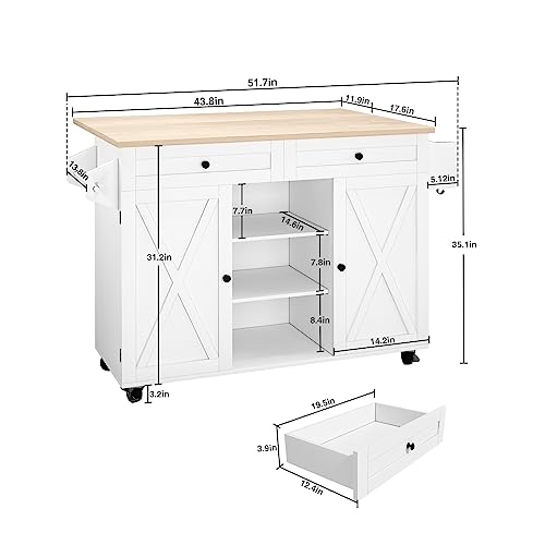 image for HLR Kitchen Island On Wheels, Rolling Kitchen Island Cart with Drop Le