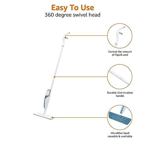 Amazon Basics Spray Mop, 1 Mop & 1 Reusable Microfiber Cloth, Blue & White - Image 4