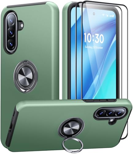 AOUIA für Samsung Galaxy A56 5G Hülle mit 2 Stück Panzerglas, Militärischer Stoßschutz Samsung A56 5G Hülle mit 360° Drehbarer Ring Kickstand Handyhülle für Samsung A56 5G, Alpengrün 1