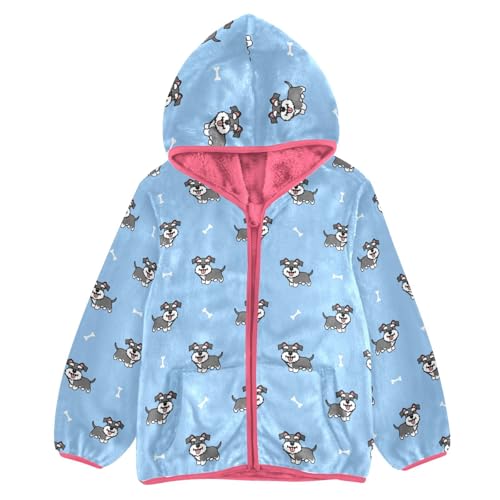 Schnauzer Dog Toddler Fleece Jacket Baby Girls Hooded Zipper Long Sleeve Thick Warm Outerwear 3-10 Years