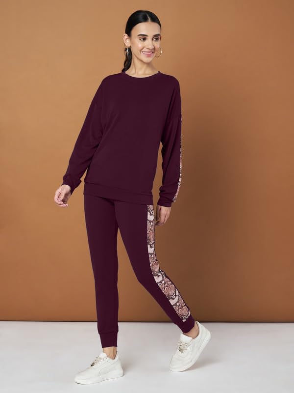 Image of DTR FASHION Cotton Blend Styled With Snake Skin Print On Sleeves Tracksuit | Co-ord Set For Women| Active Wear Suit Set For Women|