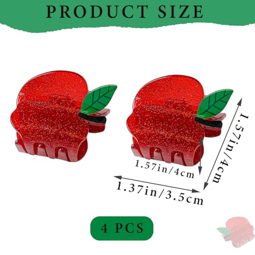 4 pinzas para el cabello con diseño de manzana roja miniatura 2