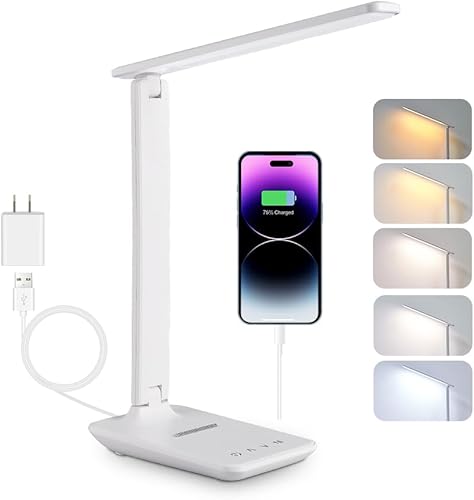 Lámpara LED de escritorio para oficina en casa, puerto de carga USB, lámpara de mesa regulable, lámpara de mesa plegable, control táctil, 5 modos de disponible en Yaxa Colombia