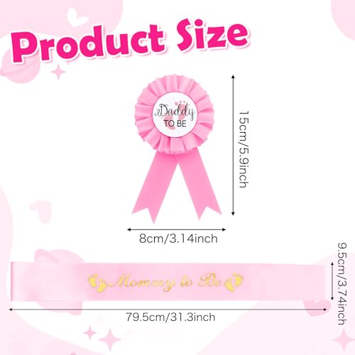 2 Stück Baby Shower Schärpe Abzeichen Set,Mummy to Be Schärpe,Daddy to Be Abzeichen,Zukünftige Eltern Abzeichen-Schultergurt,Baby Party Accessoires,Dekoration für Schwangerschaftsfotografie(Rosa)