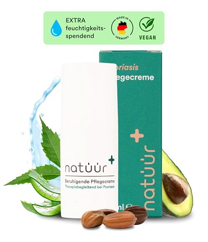Natür Crema calmante para la psoriasis – 15 ml tamaño viaje crema antipsoriasis con ingredientes naturales, sin perfume, siliconas, colorantes – con extracto de neem, calma e hidrata la piel