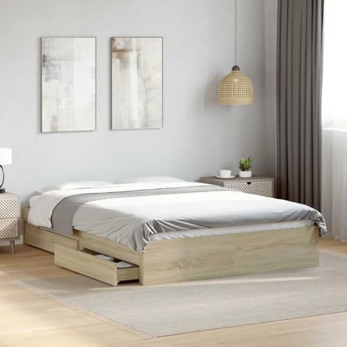 Sophrelle Cadre de lit avec tiroirs sans Matelas chêne Sonoma 120x200 cm,Lits & Cadres de lit,52.2kg-3280666