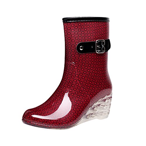 LvRao Zapatos de Tacón Alto Botas con Cremallera de Las Mujeres | Botas de Agua Damas Patrón de Punto Botines de Lluvia Wellies Rojo Etiqueta 38, EU 38