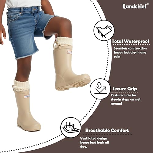 landchief Kids Rain Boots Premium Collection, Waterproof Natural Rubber Boots for Toddlers and Kids3
