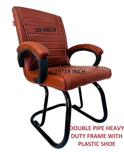 Image of Goyal steel & furniture Executive Office Study Reception Library School Chair Home Study Library Chair with Cushioned seat Back (1, Brown, Powder Coated Frame)