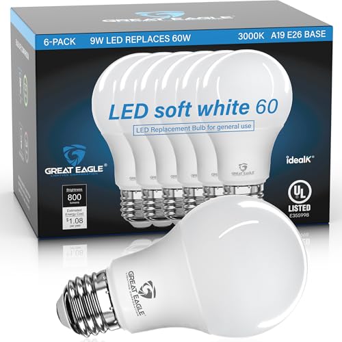 Great Eagle A19 LED Light Bulbs 60 Watt Equivalent - UL...
