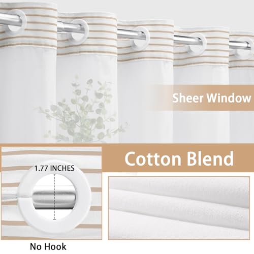 SMTHOM No Hook Shower Curtain and Liner Set,Beige Boho Striped Shower Curtain for Bathroom Cotton 75" L x 72" W by SMTHOM - Used condition - Image 3