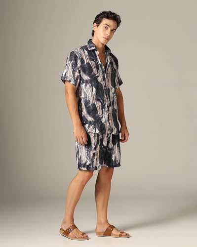 Image of GRECIILOOKS Men's Rayon Printed Co-Ord Set | Cord Set | Night Suit | T-Shirt And Shorts Set | Night Dress | Pyjama Set