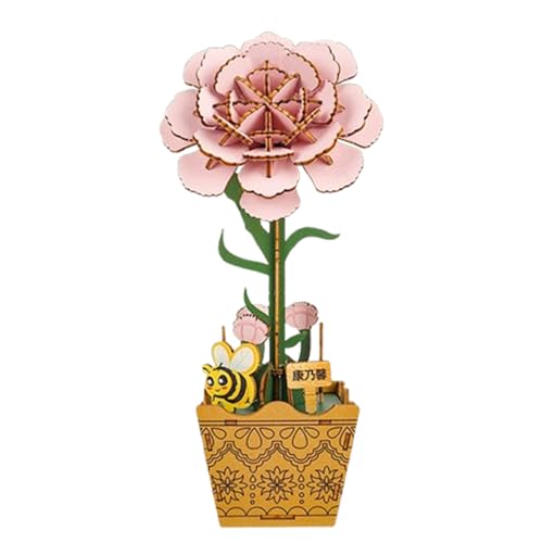 GmwyCzV 3D Wooden Carnation Puzzle Kit Model Artificial Flowers for Adults Wooden Flowers Home Decoration for Christmas Birthday Valentine's Day Mother's Day