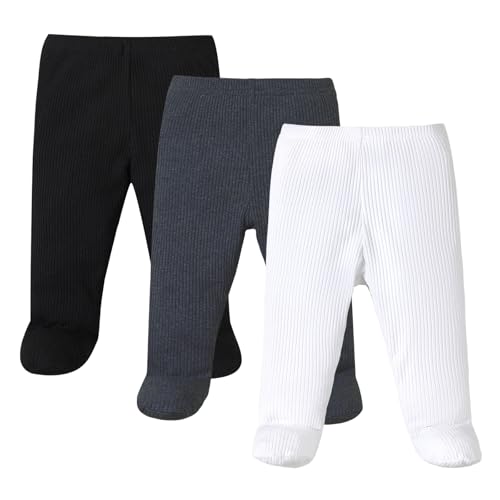 Image of SOBOWO Newborn Baby Boy Girl 3 Pack Solid Ribbed Pull On Footie Pants Bottoms Trouser Crawling Pants 0-9 Months