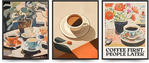 Linilioart Juego de 3 lienzos vintage para pared, diseño de café expreso, moderno, acogedor, para viajes, impresiones estéticas de flores para cocina, sin marco (21 x 30 cm)