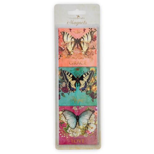 Christian Art Gifts Decorative Inspirational Colorful Butterfly 3 Piece Refrigerator Magnet Set for Women: Grace, Hope & Love - Encouraging Scripture for Home & Kitchen, Orange, Teal, Pink Multicolor