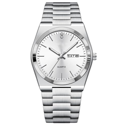 JOATVEE Reloj analógico para hombre de acero inoxidable Cuadrante simple Relojes de cuarzo para hombre Negocios Resistente al agua Clásico con fecha Regalos para hombres, D, Pulsera