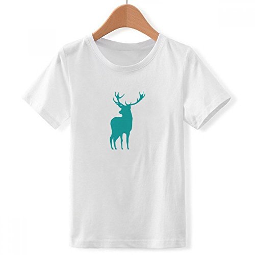 T-shirt cerf animal bleu pour garçon X-Grand col rond blanc multicolore grain de bois