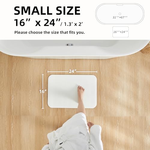 White Bath Mat, Bathroom Rugs Non Slip Washable Thin Absorbent Quick Dry Bath Mat Fits Under Door Bathroom Floor Mat Perfect for Bath, Shower, or Sink 16"x24" White