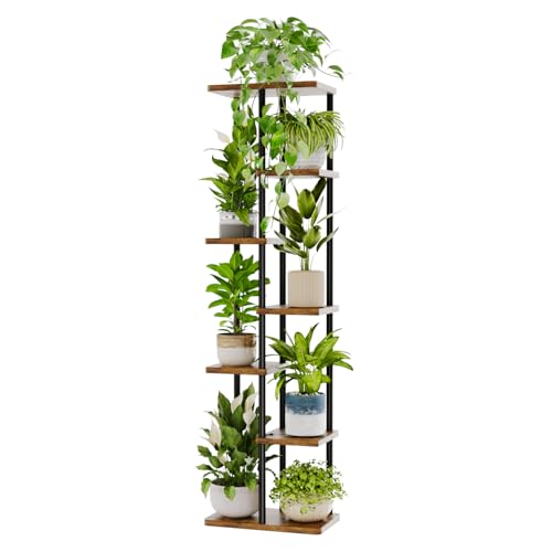 Bamworld Porta Piante da Interno ed Esterno per Balcone – Fioriera Verticale in Metallo e Legno con 7 Ripiani – Disponibile in Marrone – Portavasi Decorativo – Scaffale Piante – Arredo Giardino