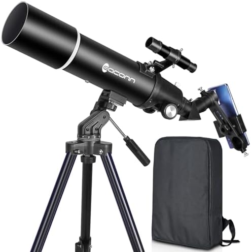 Telescopes for Adults Astronomy, 80mm Aperture 600mm Refractor Telescope for Beginners, Compact and Portable Travel Telescopio with Backpack