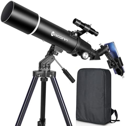 Telescopes for Adults Astronomy, 80mm Aperture 600mm Refractor Telescope for Beginners, Compact and Portable Travel Telescopio with Backpack Cover