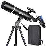 Telescopes for Adults Astronomy, 80mm Aperture 600mm Refractor Telescope for Kids & Beginners, Compact and Portable Travel Telescopio with Backpack