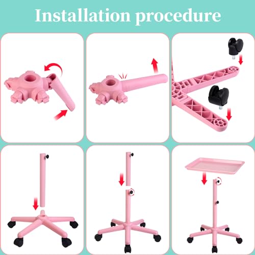 Image of Salon Senor Pink Salon Tray with Wheels, Height Adjustable Hair Color Service Tray for Spa, Tattoo, or Home Use