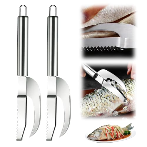 Fish Scales Scraping Tool, Multifunction Stainless Steel Fish Scale Knife Fish Cleaning Kit,Fish Scale Remover for Home Market Restaurant Use (2pc)