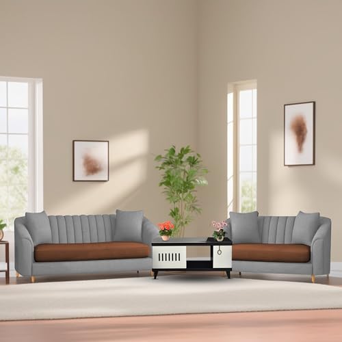 Image of Doraldo 3 + 2 Seater Sofa Set for Living Room (Brown Grey) Premium Fabric Sofa