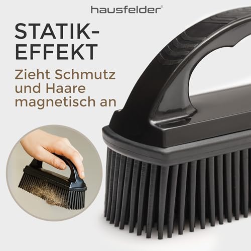 Hausfelder Tierhaarentferner Bürste - Gummibürste für Tierhaare auf Sofa, Auto & Kleidung - Fusselbürste Hund & Katze - Wiederverwendbare Kleiderbürste für Teppich & Polster (Schwarz)