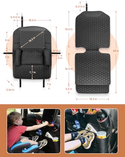 Image of Owleys Set Seat Back Organizer & Car Seat Protector Hexy Waterproof & Non-Slip Protector for Child Car Cushion for Leather and Fabric Seats (Black Set 1)