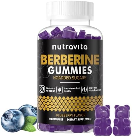 Nutravita Berberine Gummies with Ceylon Cinnamon 1500mg High Potency Berberine HCL Supplement for Immune and Metabolism Support, Sugar Free Organic Berberine Gummies Blueberry Flavor-1PACK
