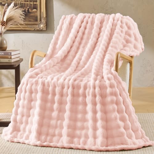 Image of BEDELITE Cute Pink 3D Fleece Bubble Throw Blanket for Couch, 50x60 Inches | Fluffy Blanket for Sofa Bed Dorm Room Decor, Luxury Soft Warm Cozy Plush Fuzzy Throw Blankets Gift for Women, Lightweight