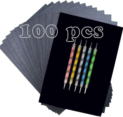 Hongmeru 100 Sheets Black Carbon Paper for Tracing, A4 Carbon Transfer Paper, Carbon Paper Sheets with 5 Pcs Embossing Styluses, Carbon Copy Paper for Tracing on Fabric/Wood/Paper/Slate/Glass (Black)