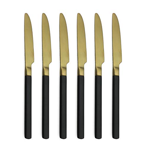 BRIIEC 6 Pieces Matte Black Gold Dessert Knife Set 18/10 Stainless Steel Flatware Set